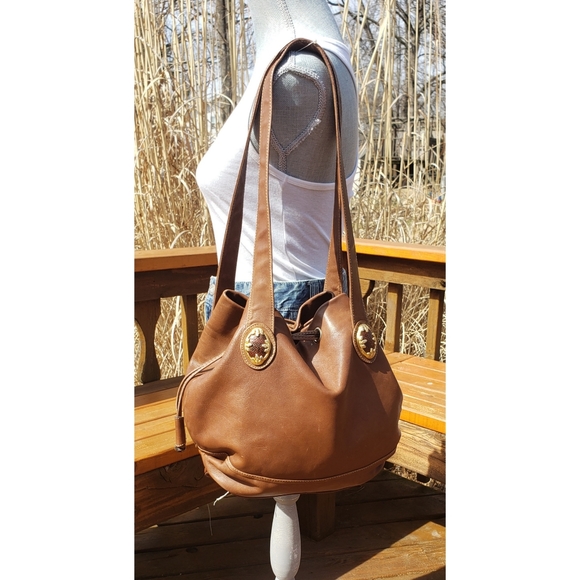 Francensco Biasia Leather Drawstring Bucket Bag